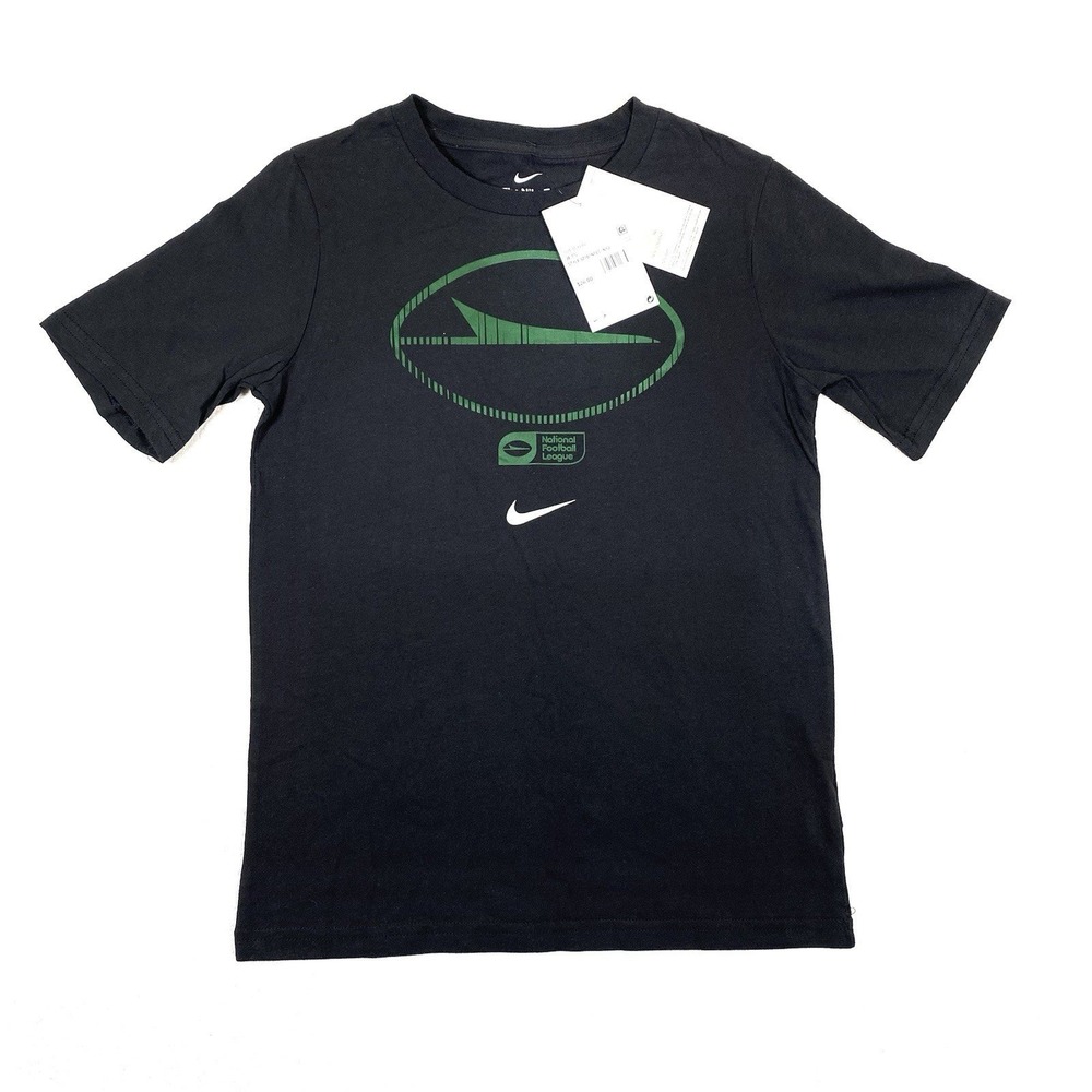 Nike Kids Black Green Oval Logo Graphic T Shirt Size  L NWT